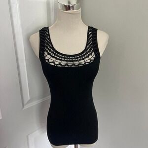 BLACK CACHE BEADED SWEATER TANK TOP‎